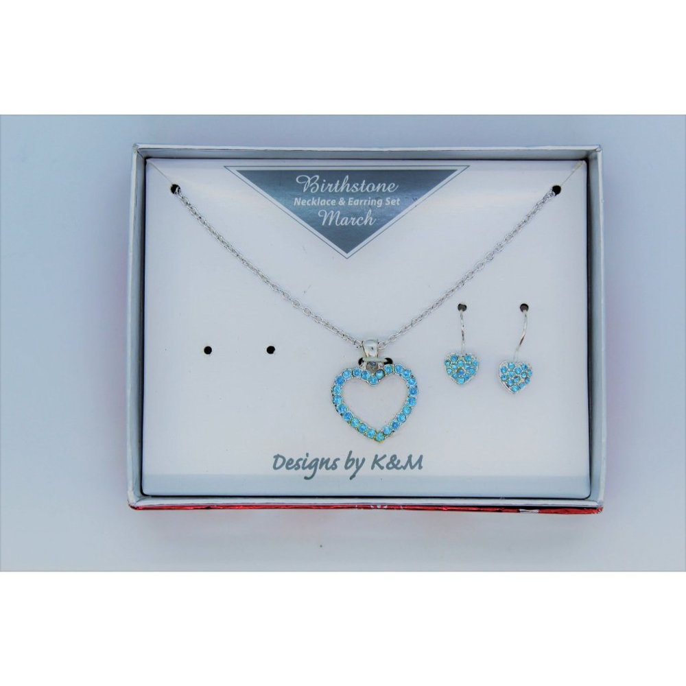 Blue Topaz Style Birthstone Necklace & Earring Set Fashion Jewelry NEW In Box
